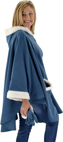 Vista 2 de Le Moda Capa con capucha para mujer con guantes a juego, colección de invierno, talla única