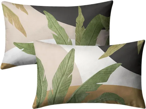 Vista 82 de Juego de 2 fundas de almohada abstractas bohemias de 16 x 16 pulgadas, modernas fundas de almohada de mediados de siglo, diseño de hojas verdes
