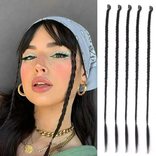Vista 8 de Extensiones de cabello trenzado, 5 piezas de trenzas de bebé con fleco frontal, cabello largo trenzado, cabello natural suave para mujeres, uso