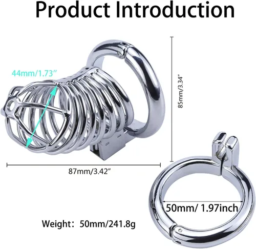 Vista 2 de Jaula para el pene con dispositivos de castidad masculina, juguete sexual con jaula de castidad cerrada, jaula de castidad de metal grande
