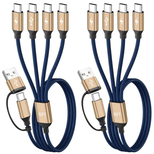 Vista 10 de Cable de carga múltiple 4 en 2, cable USB C a USB C con 4 X tipo C, cable de carga de teléfono de viaje para iPhone 17/16/15, Galaxy, Android