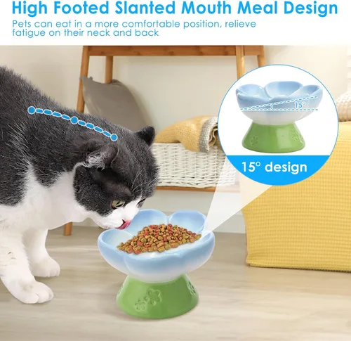 Vista 3 de Cuenco elevado de cerámica para perros para alimentos secos y húmedos, cuenco elevado de comida para gatos de superficie lisa, cuencos de comida