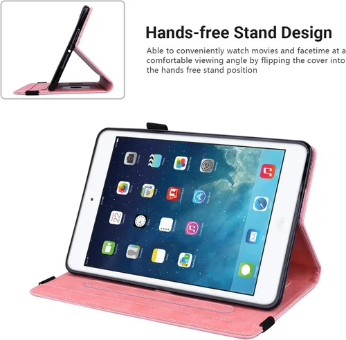 Vista 5 de Dteck Funda para iPad mini 5/4/3/2/1 - [Diseño de flores en relieve] Funda tipo folio clásica