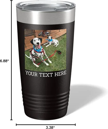 Vista 7 de Vaso personalizado de 20 onzas (17 colores) con foto impresa con aislamiento térmico de acero inoxidable recubierto de polvo con tapa, regalo