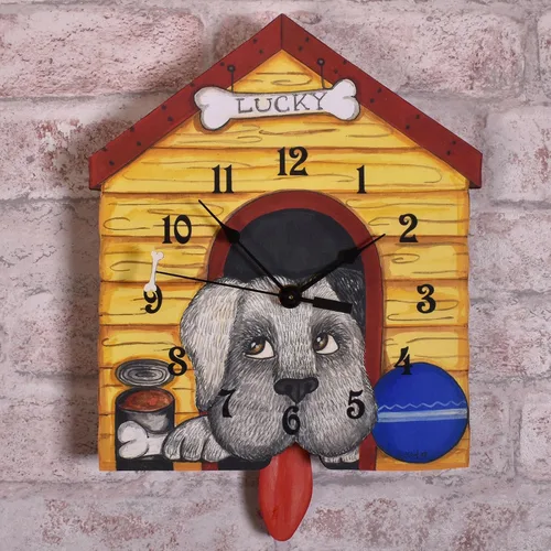 Vista 3 de Lucky Dog - Reloj de pared con péndulo, hecho a mano en los Estados Unidos