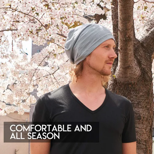 Vista 2 de CHARM Gorro de verano para hombres y mujeres – Gorro de punto de moda de algodón de quimioterapia ligero y holgado