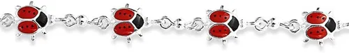 Vista 2 de Bling Jewelry Good Luck Garden Lucky Multi Station Charms Esmalte Rojo Mariquitas Pulsera para mujeres adolescentes Plata de ley 925 7,7.5 pulgadas