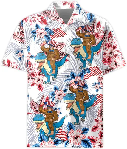 Vista 4 de American Bigfoot - Camisa hawaiana para hombre, divertida camisa hawaiana con botones Sasquatch de manga corta para hombre