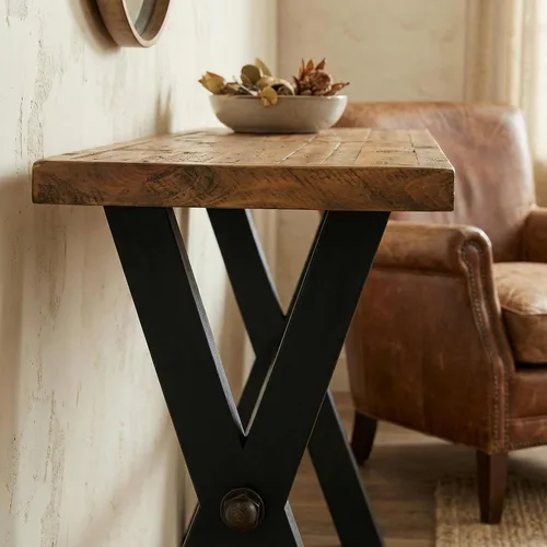 Vista 10 de Cortesi Home Austin - Mesa consola, madera maciza recuperada con patas de madera negra, pino miel