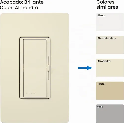 Vista 2 de Lutron Diva LED+ Interruptor de atenuación, atenuador de paleta, un solo polo/3 vías Almendra