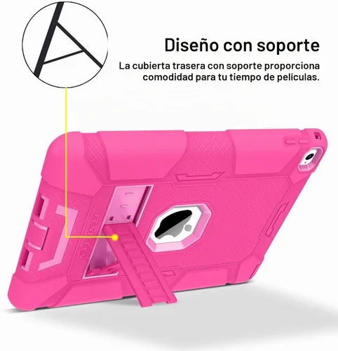 Vista 3 de BENTOBEN Funda para iPad Air 2, híbrida a prueba de golpes con soporte, rosa intenso Rosa fuerte