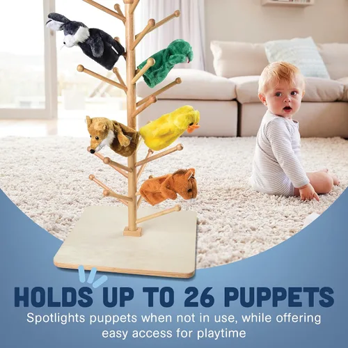 Vista 5 de Cre8tive Minds MTC-501 Education Wooden Puppet Tree, Finger Puppet Stand, Holds 26 Puppets, 2-Section Pole Design, 3.7" x 21" x 20.5