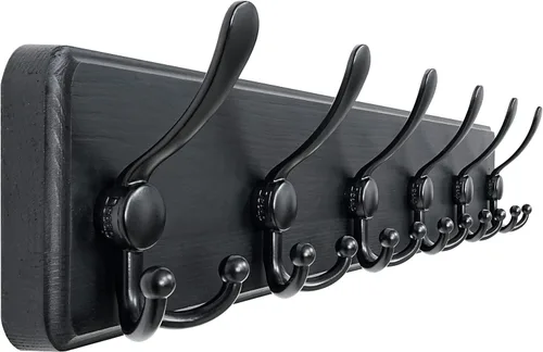 Vista 28 de Dseap Perchero de Pared Montado - 5 Ganchos Triangulares, Resistente, Perchero de Pared de Madera para Abriggos, Sombreros, Chaquetas, Ropa, Negro