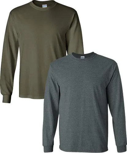Vista 125 de Gildan Camiseta de manga larga de algodón ultra para adulto, estilo G2400, paquete múltiple Militar + ceniza.