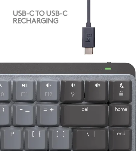 Vista 9 de Logitech MX Mechanical Mini para Mac - Teclado inalámbrico iluminado, interruptores de rendimiento de perfil bajo, teclas táctiles silenciosas, Gris