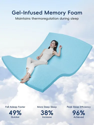 Vista 5 de Cubrecolchón de espuma viscoelástica tamaño individual, doble capa de espuma viscoelástica de gel y almohada superior para alivio de presión