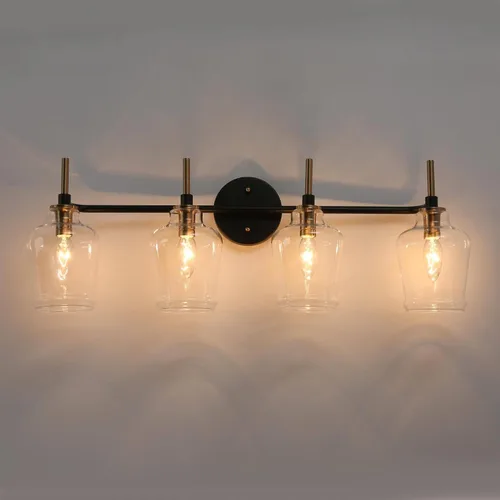 Vista 7 de Durent Lighting Lámparas de tocador de baño, 4 luces de baño sobre espejo, 28.5 pulgadas, negro y dorado