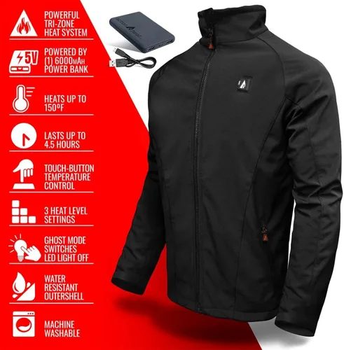 Vista 4 de ActionHeat Chaqueta térmica con batería de 5 V para hombre con calefacción de tres zonas, control táctil para esquí, campamento, motociclismo