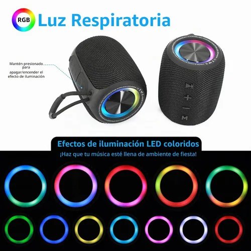 Vista 3 de Altavoz Bluetooth portátil, altavoz inalámbrico BT5.3 de 20W con diafragmas de graves, luces LED multimodos dinámicos, IPX6 resistente al agua