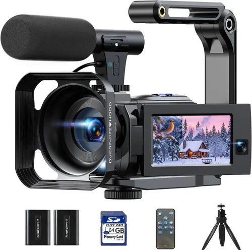 Vista 8 de Cámara de video videocámara 2.7K 48MP, cámara de vlogging para YouTube con luz de relleno, 3 pulgadas, 270° 18X, zoom digital, pantalla abatible