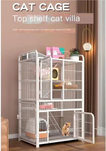 Vista 3 de Casa de lujo para gatos, jaula para gatos, espacio libre, jaula para gatos, casa de tres pisos, casa para gatos, gabinete de gato, nido de gato