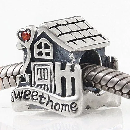 Vista 4 de JORLLA Sweet Home Charms con piedra roja Cz de plata de ley maciza para pulsera Euroepan
