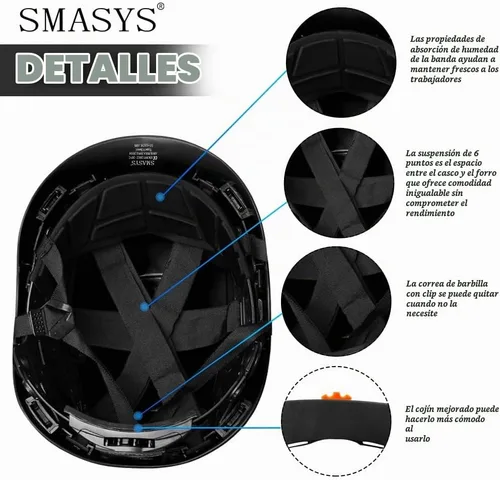 Vista 3 de SMASYS Casco de seguridad ABS ajustable con visera de suspensión de 6 puntos perfecto para construcción y escalada Visera BK-Clear