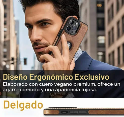 Vista 2 de Diseño compatible con iPhone 13 Pro Max, funda de cuero de lujo, vintage, delgada, antideslizante, agarre suave, a prueba de golpes, funda Marrón