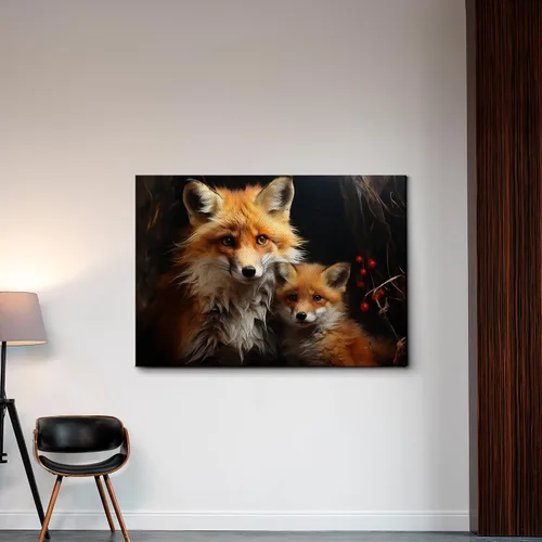 Vista 3 de Fox Mother Cub Print, In The Style Of Stencil,Based, Kids Wall Art, Kids Wall Art Display, Mom And Baby Animal Art Print, Canvas, Art Print