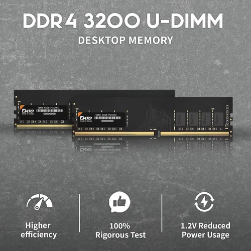 Vista 2 de Memoria RAM DATO DDR4 de 8 GB 3200 MHz, PC4-25600 CL22 1.2 V 288-pin Non-ECC sin búfer DIMM, módulo de memoria para computadora de escritorio