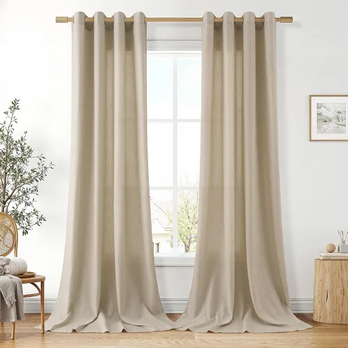 Vista 40 de Cortinas de lino negro para dormitorio y sala de estar de 84 pulgadas de largo, juego de 2 paneles, para habitación de niños, filtro de luz