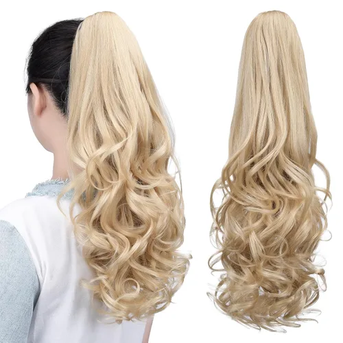 Vista 53 de Extensiones de cola de caballo, extensiones de cabello de cola de caballo con clip de garra marrón oscuro para mujer, pieza de cabello rizado