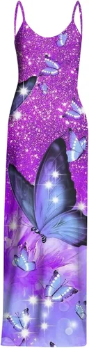 Vista 4 de Women's Spring Fashion 2023 Dresses Casual Butterfly Print V-Neck Sleeveless Long Dress Dresses