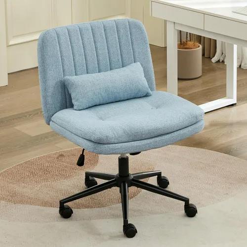 Vista 14 de IPKIG Silla cruzada con brazos abatibles ajustables, silla de tocador con ruedas, cómoda silla de escritorio con almohada lumbar, silla de oficina