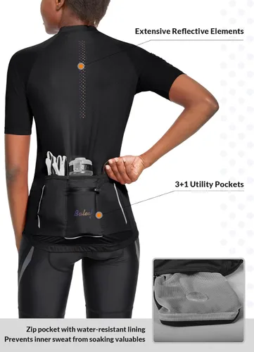 Vista 2 de BALEAF Camiseta de ciclismo para mujer, manga corta, con bolsillos, transpirable, para el verano