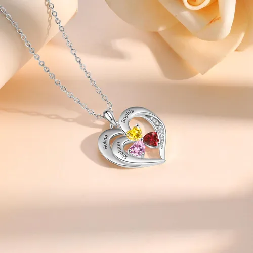 Vista 2 de Jeweidea Collar con colgante de piedra natal y nombre personalizado para mujer, regalo de joyería personalizado para mamá, esposa