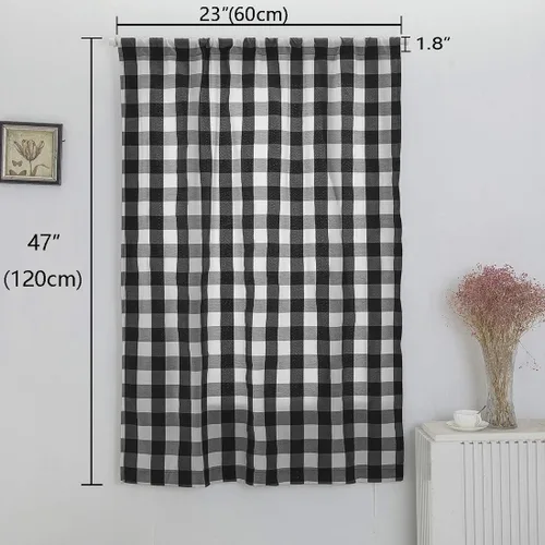 Vista 2 de Cortina de globo a cuadros de búfalo, cenefa romana, con bolsillo para barra, cortinas semiopacas para ventana pequeña, cocina de granja, 1 panel