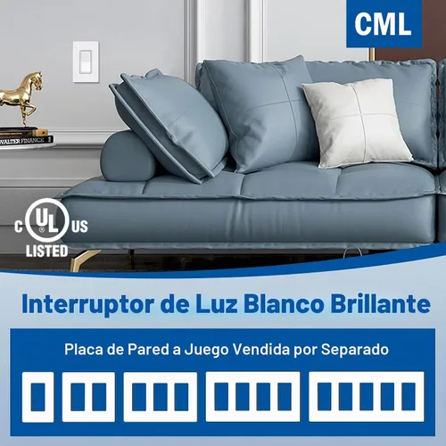Vista 8 de CML interruptor de luz de pared basculante, de 3 vías, decorativo, acabado brillante, unipolar o de 3 vías, 15 A 120/277 V, garantía de 3 años