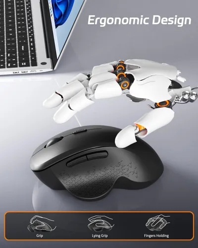 Vista 4 de Uiosmuph Ratón inalámbrico Bluetooth G09, BT5.1 y 2.4Ghz recargable con receptor USB y adaptador tipo C, ratones Bluetooth ergonómicos para laptop