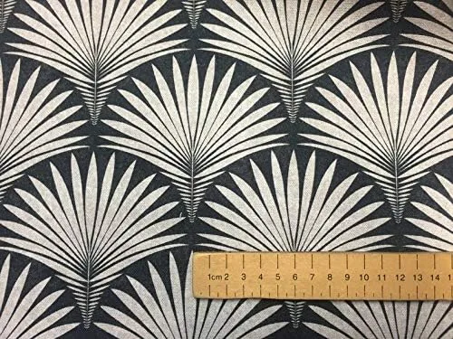 Vista 7 de LushFabric Tela de abanico floral de damasco geométrico Art Deco – Tapicería de cortina para decoración del hogar – 55 pulgadas de ancho – Negro