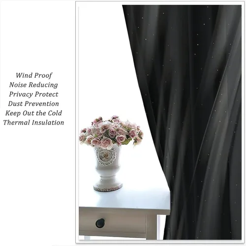 Vista 31 de Cortinas Negras con Dobladillo Dorado, Cortinas Opacas con Bolsillo para Barra con Estampado de Rayas de Foil en Onda Dorada para Decoración de Negro