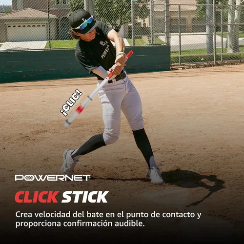 Vista 4 de PowerNet Combo PVC/Click Stick Softball & Baseball Swing Trainer, Entrenador de Golpe de Béisbol Intercambiable, Bate de entrenamiento de PVC
