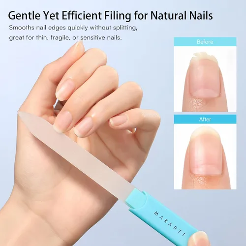 Vista 3 de Makartt Lima de Uñas - Lima de Uñas de Cristal con Estuche, Limas de Uñas de Cristal con Chorro de Arena de Doble Cara para Uñas Naturales, Buffer