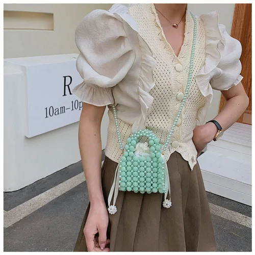 Vista 5 de Bolso de noche para mujer, lindo bolso de hobo bolso cruzado para mujer, bolso de perlas de diamantes de imitación, bolso tejido para fiesta, boda