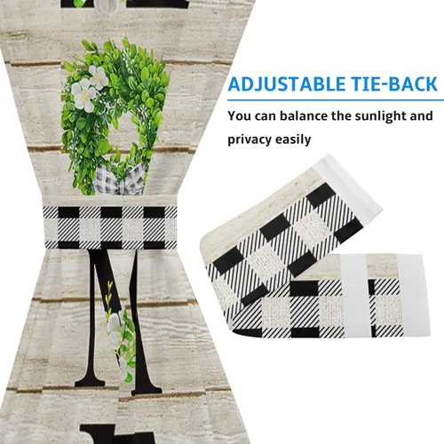 Vista 5 de Cortinas rústicas para puerta con diseño de magnolia para privacidad, cortinas rústicas de búfalo a cuadros, cortina para puerta francesa con Verde