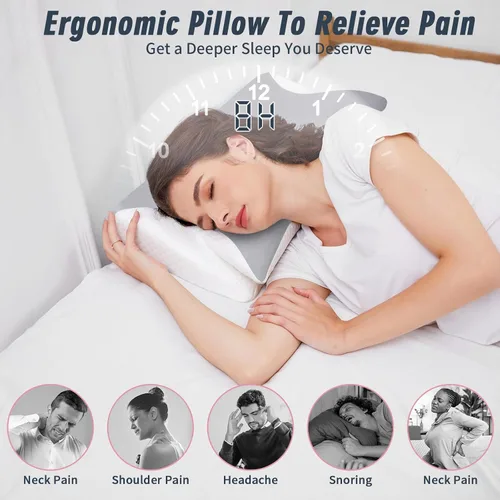 Vista 2 de Almohadas ortopédicas ergonómicas para el dolor de cuello y hombro apnea del sueño mejor dormir espuma viscoelástica soporte profundo cervical
