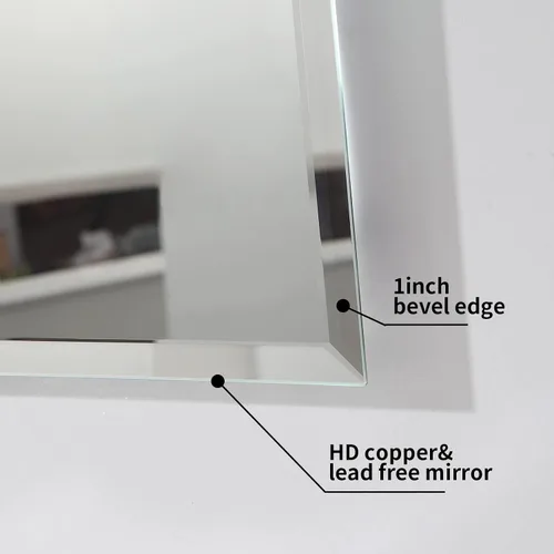 Vista 5 de Mirrorons Espejo biselado, espejos de baño para pared de 40 x 32 pulgadas, espejo de baño rectangular sin marco con borde biselado, se cuelga