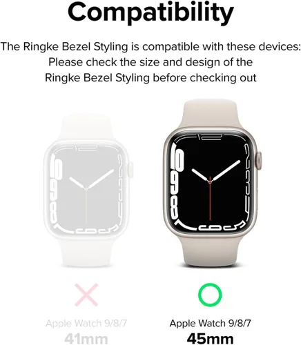 Vista 2 de Ringke Estilo de bisel [elegante marco de acero inoxidable] compatible con Apple Watch Series 9, 8, 7 (1.772 pulgadas), protector antiarañazos, Gris