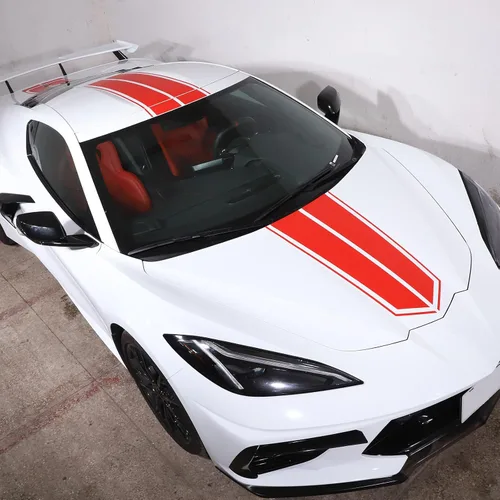 Vista 8 de Auto Racing - Calcomanía de rayas compatible con Chevrolet Corvette C8 2020-2023, calcomanía de vinilo a rayas para capó de automóvil, accesorios