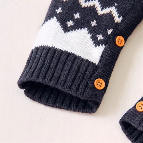 Vista 7 de Gueuusu Conjunto unisex de Navidad con estampado de dibujos animados, manga larga, suéter de punto, overol cálido para invierno
